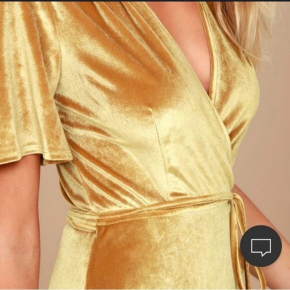 LULUS Amour High Low Wrap Dress Golden Yellow Velvet - Picture 3 of 9